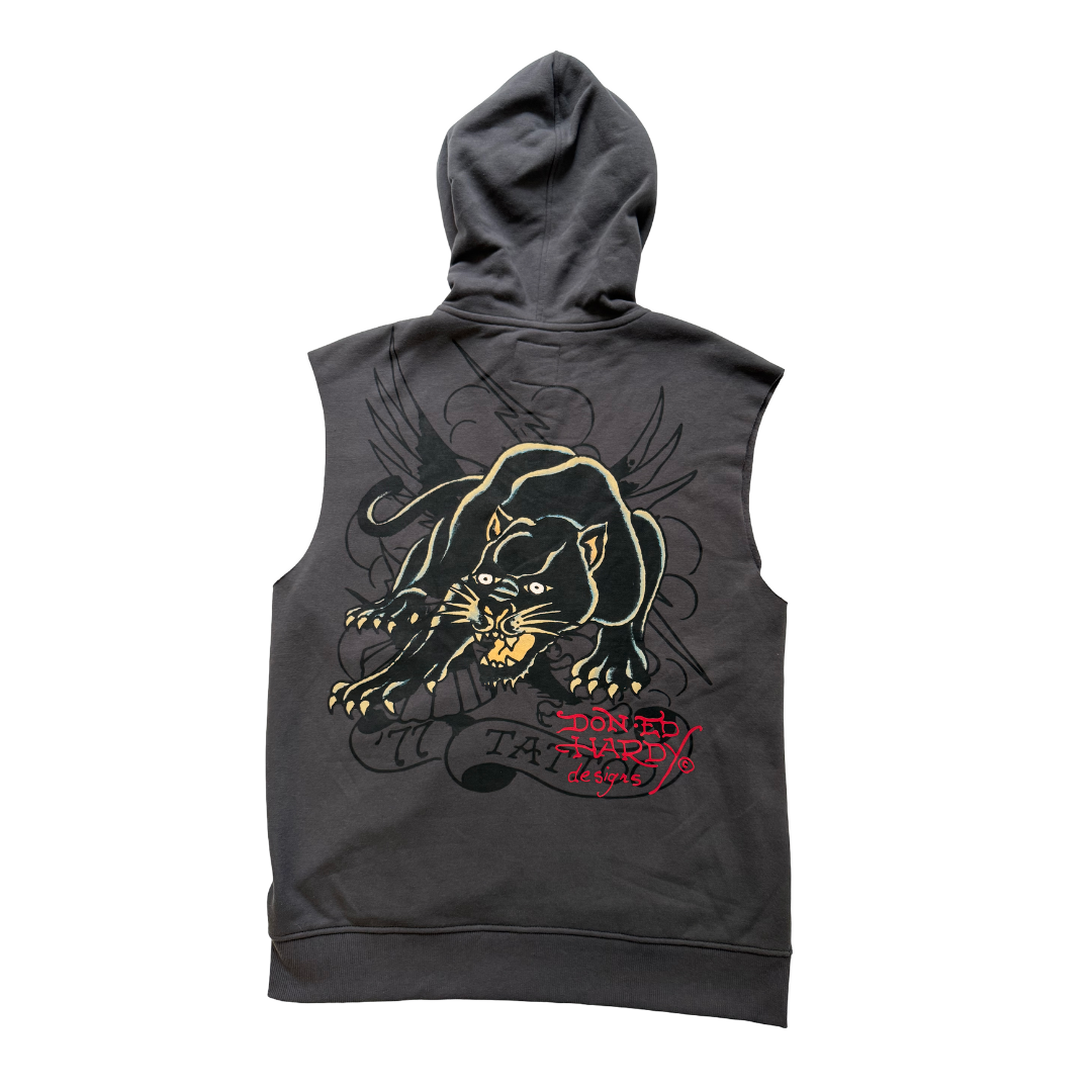 Panther Skull Fleece Cut Off Hoodie - Image 3