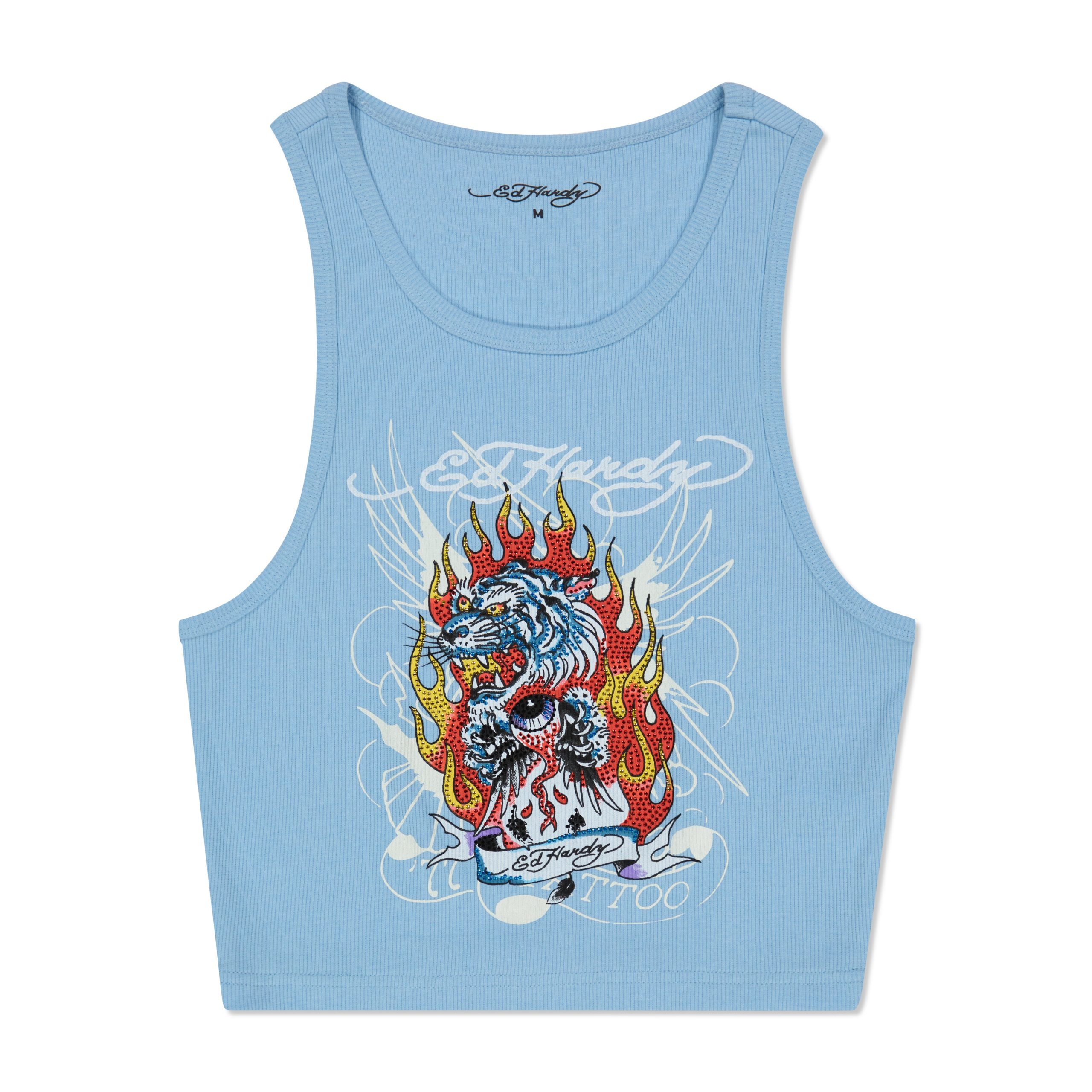 Rhinestone Fire Tiger Rib Knit Tank