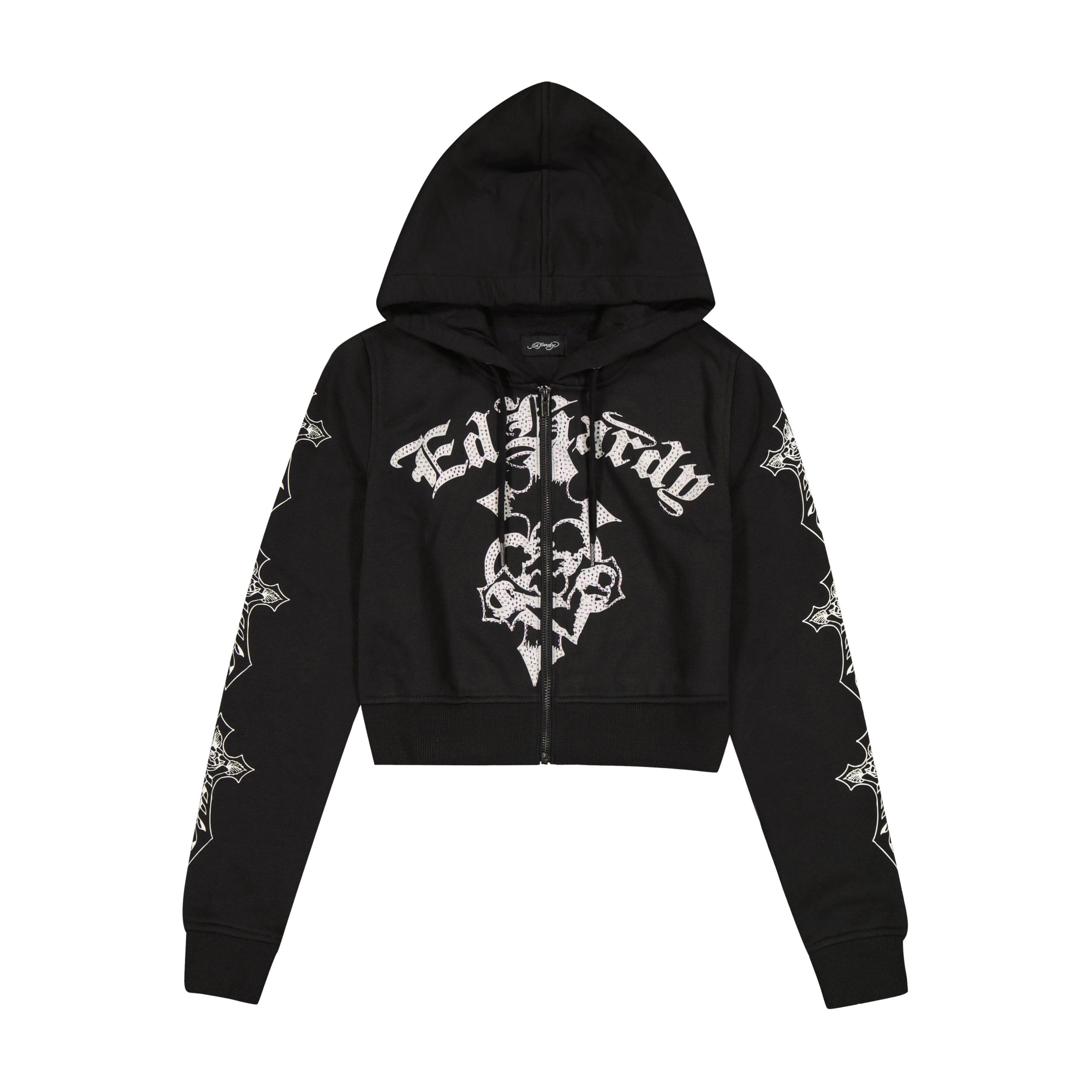 Crosses Zip Front Rhinestone Hoodie
