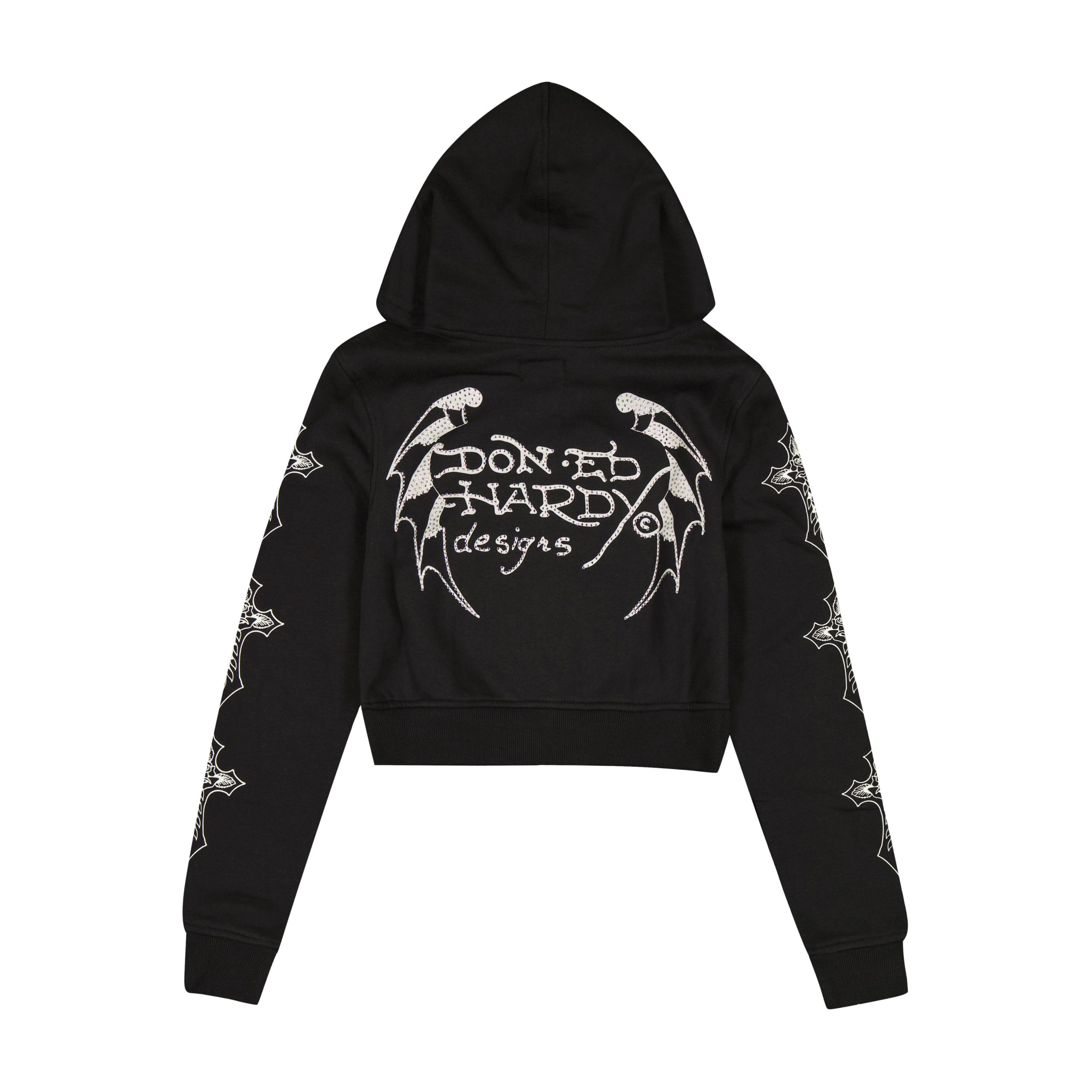 Crosses Zip Front Rhinestone Hoodie - Image 2