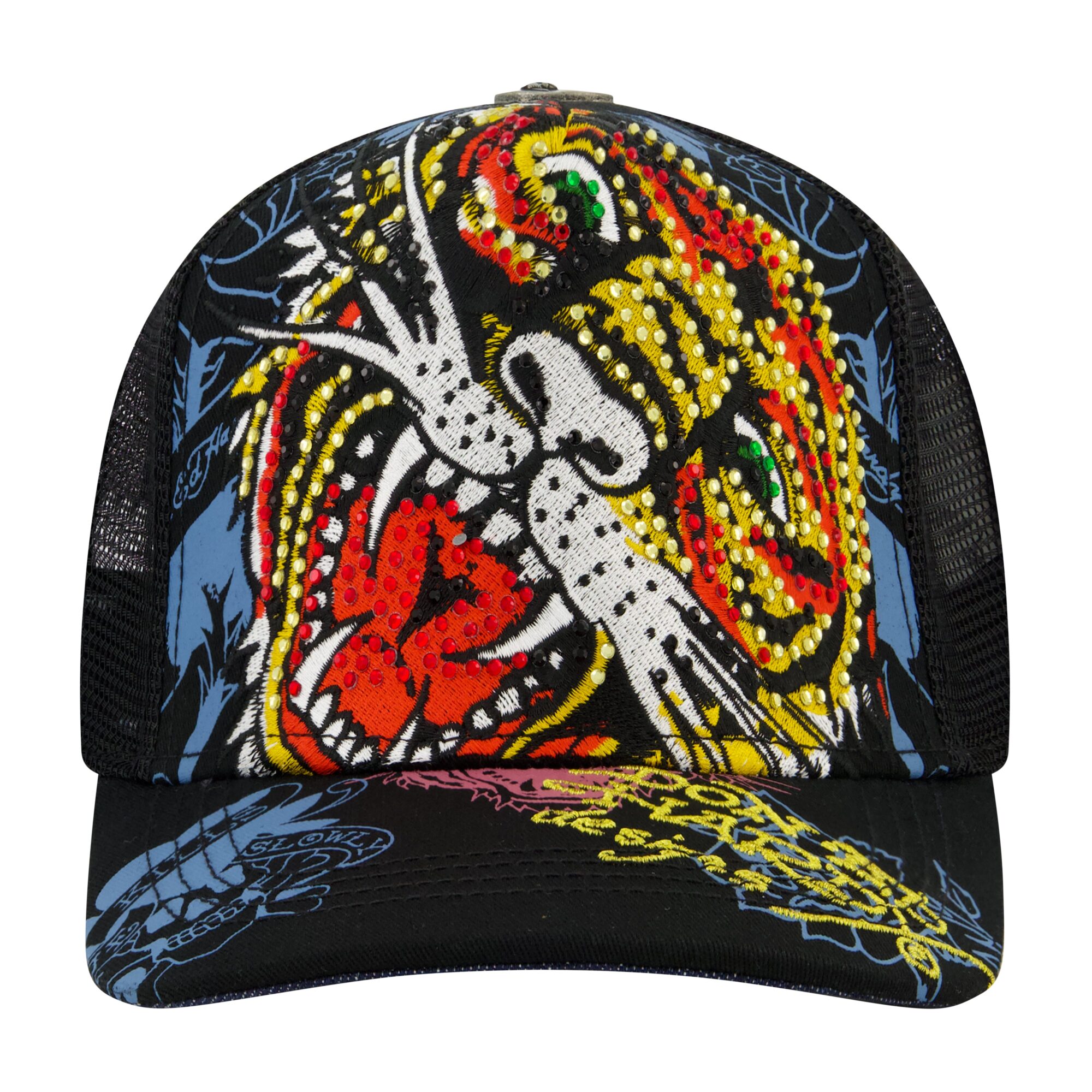 TIGER HEAD RHINESTONE TRUCKER HAT
