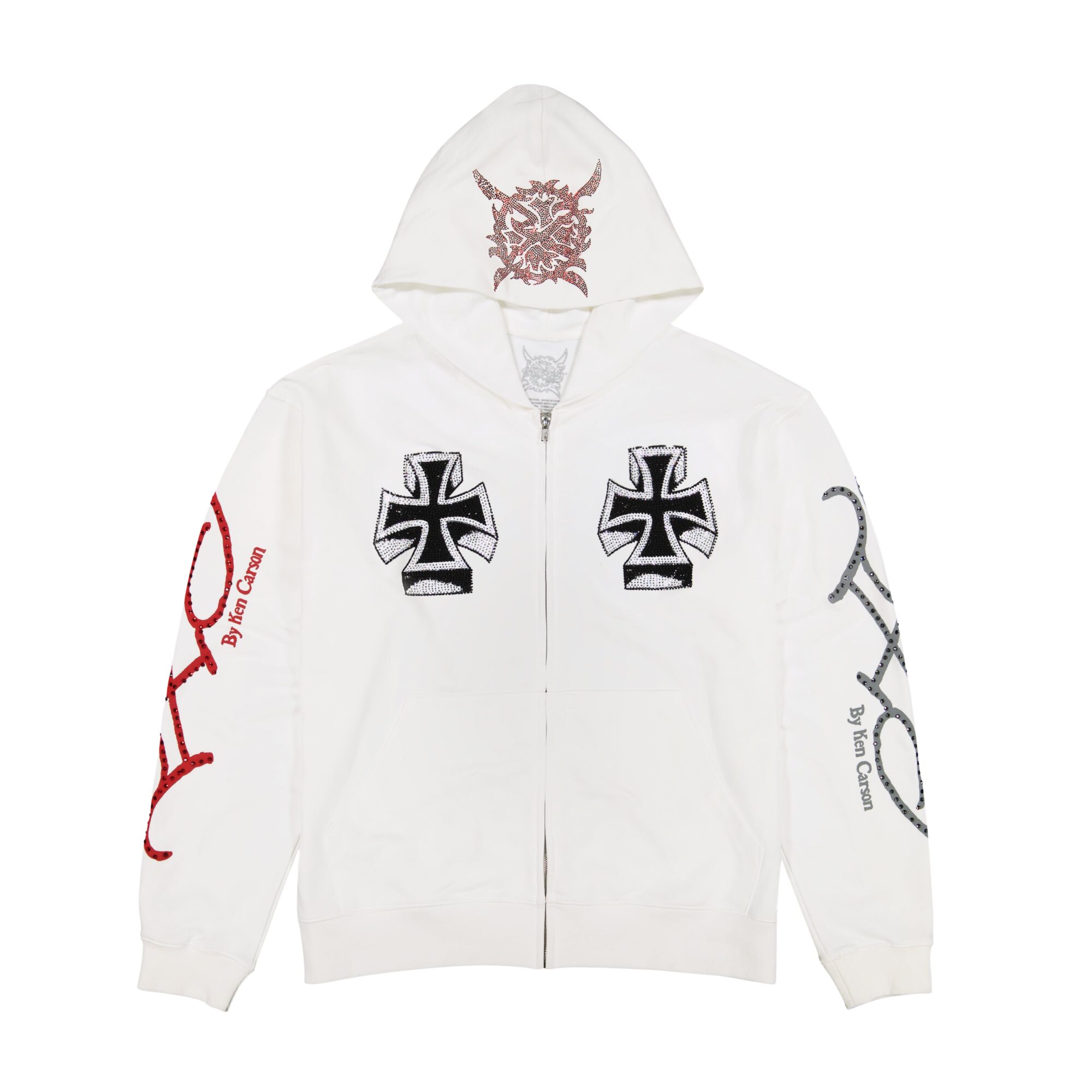 XMAN MEN'S RHINESTONE ZIP HOODIE WHITE
