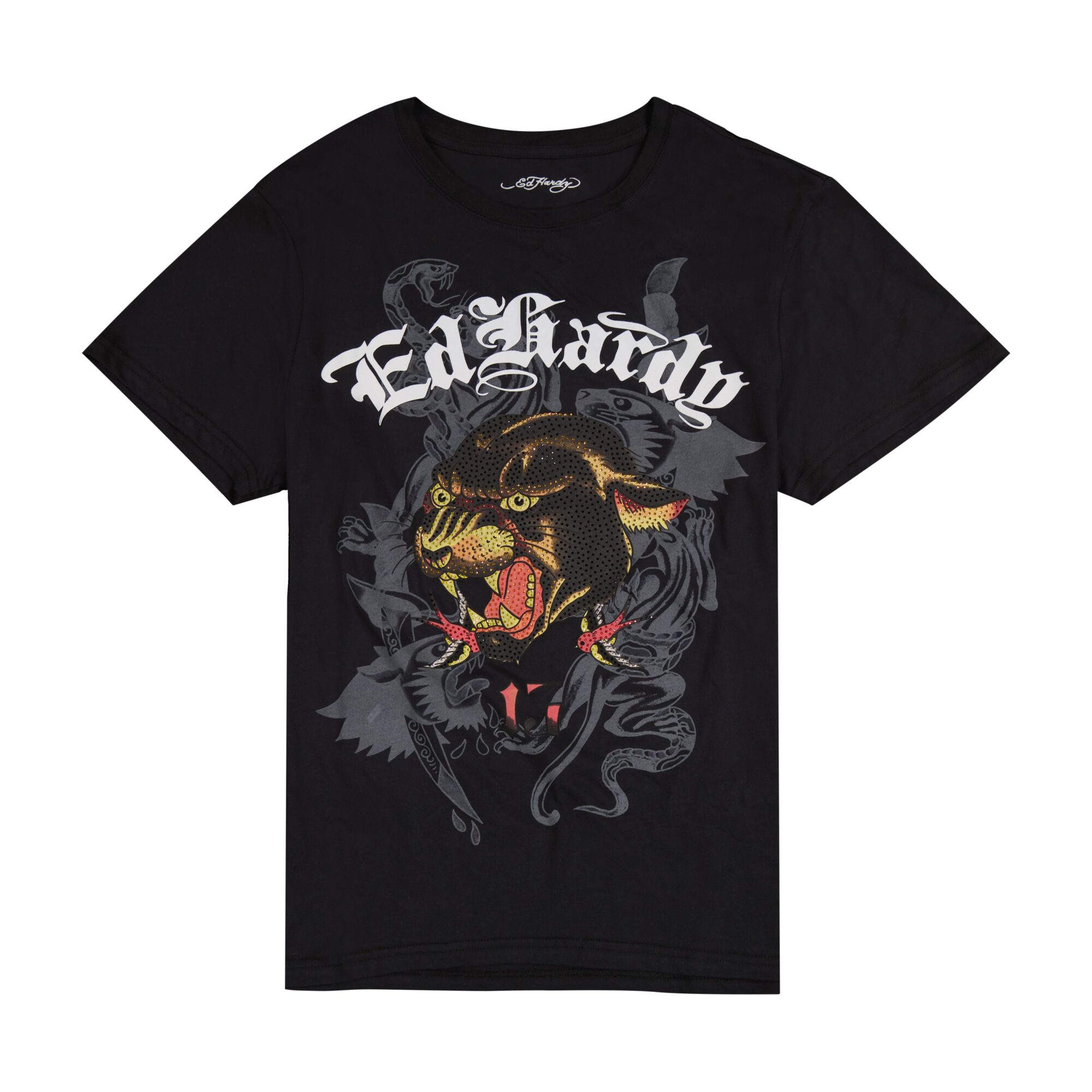 PANTHER HEAD THROWBACK RHINESTONE TEE