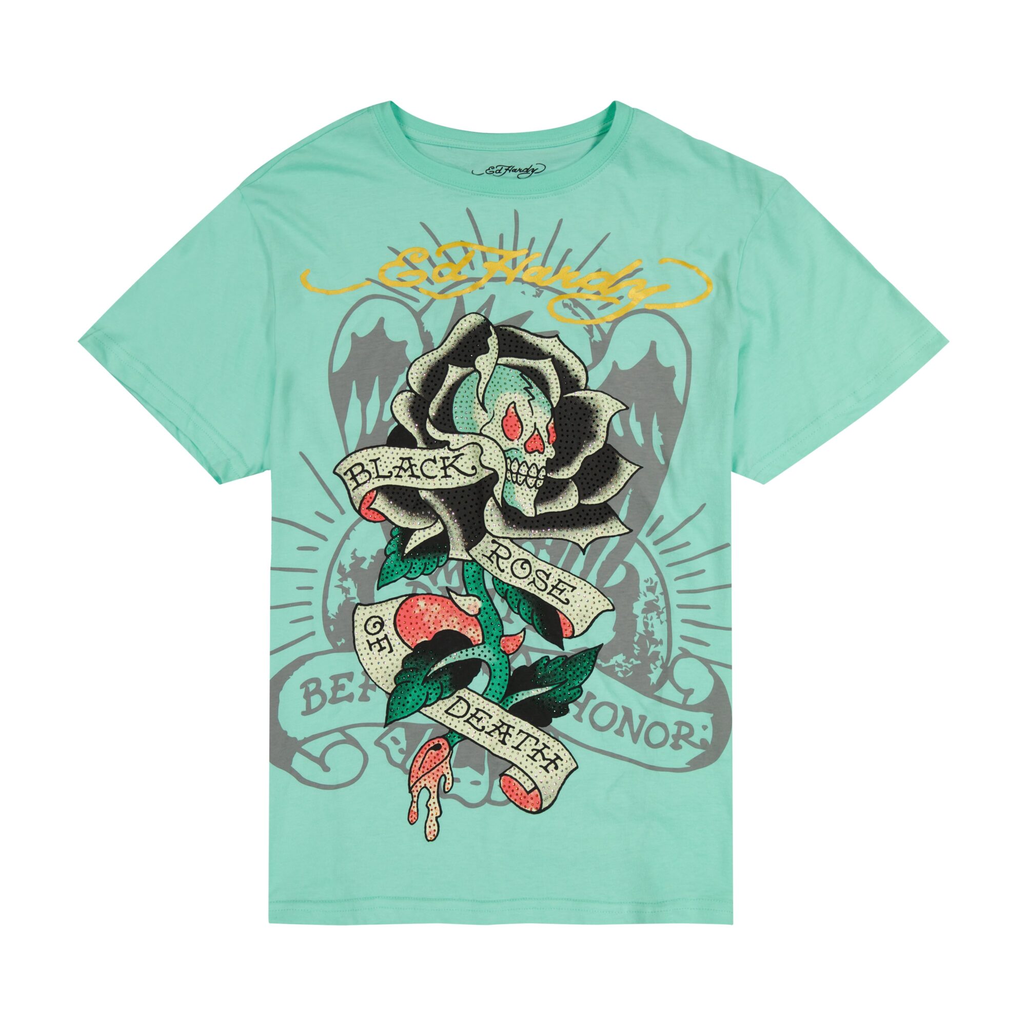 BLACK ROSE THROWBACK RHINESTONE TEE
