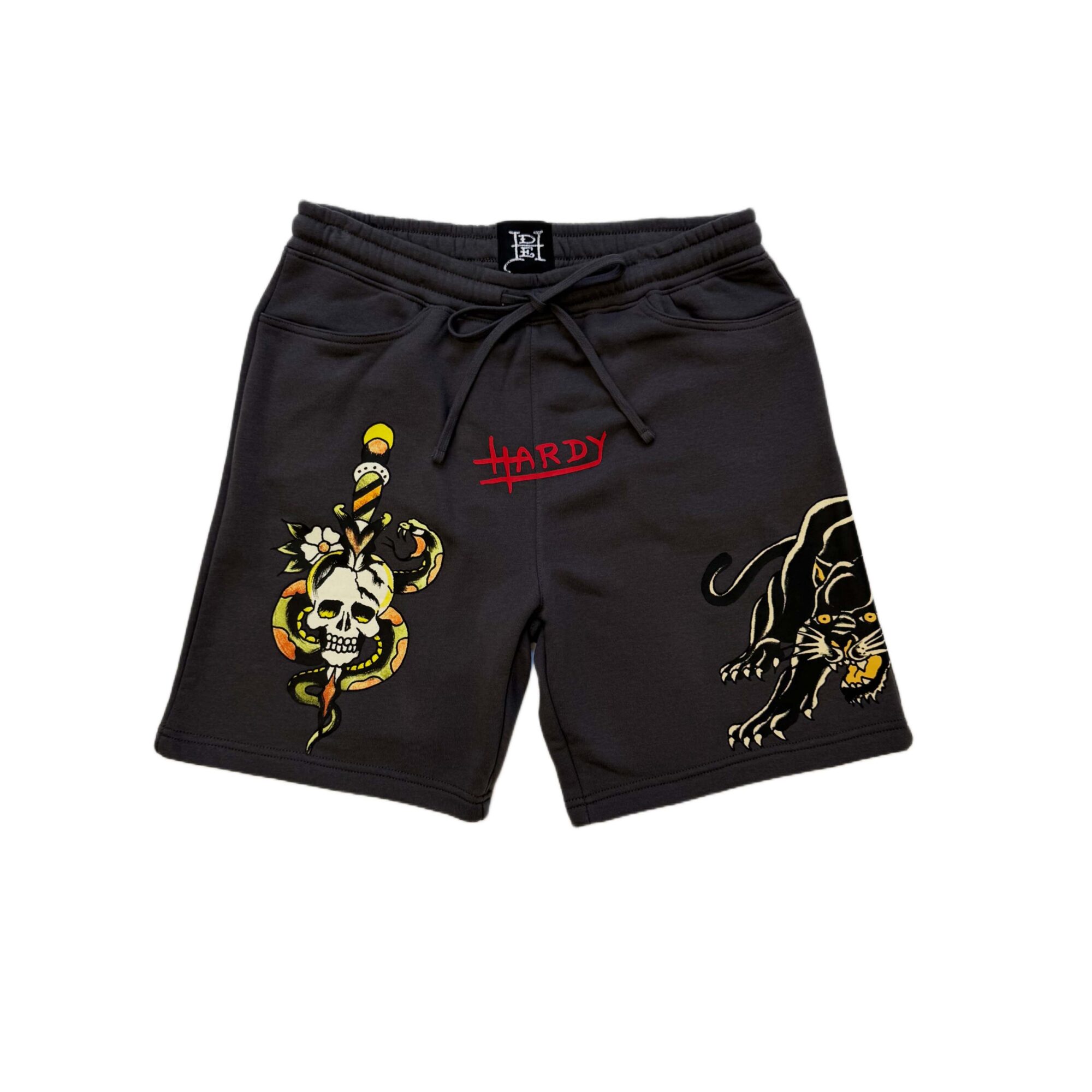 PANTHER SKULL FLEECE SHORT - CHARCOAL