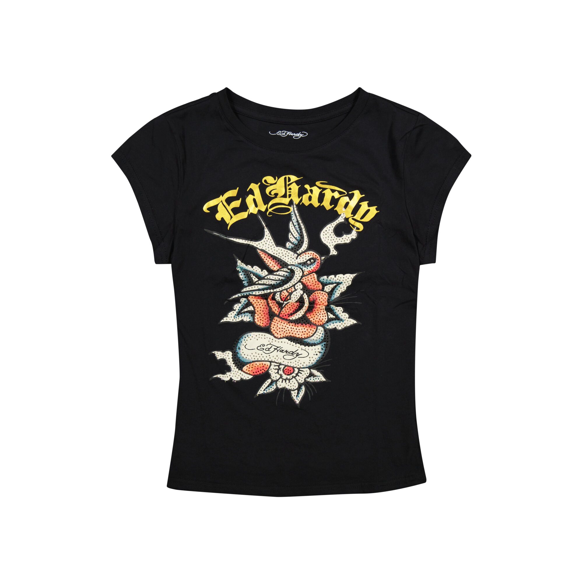 SWALLOW ROSE RHINESTONE FITTED TEE