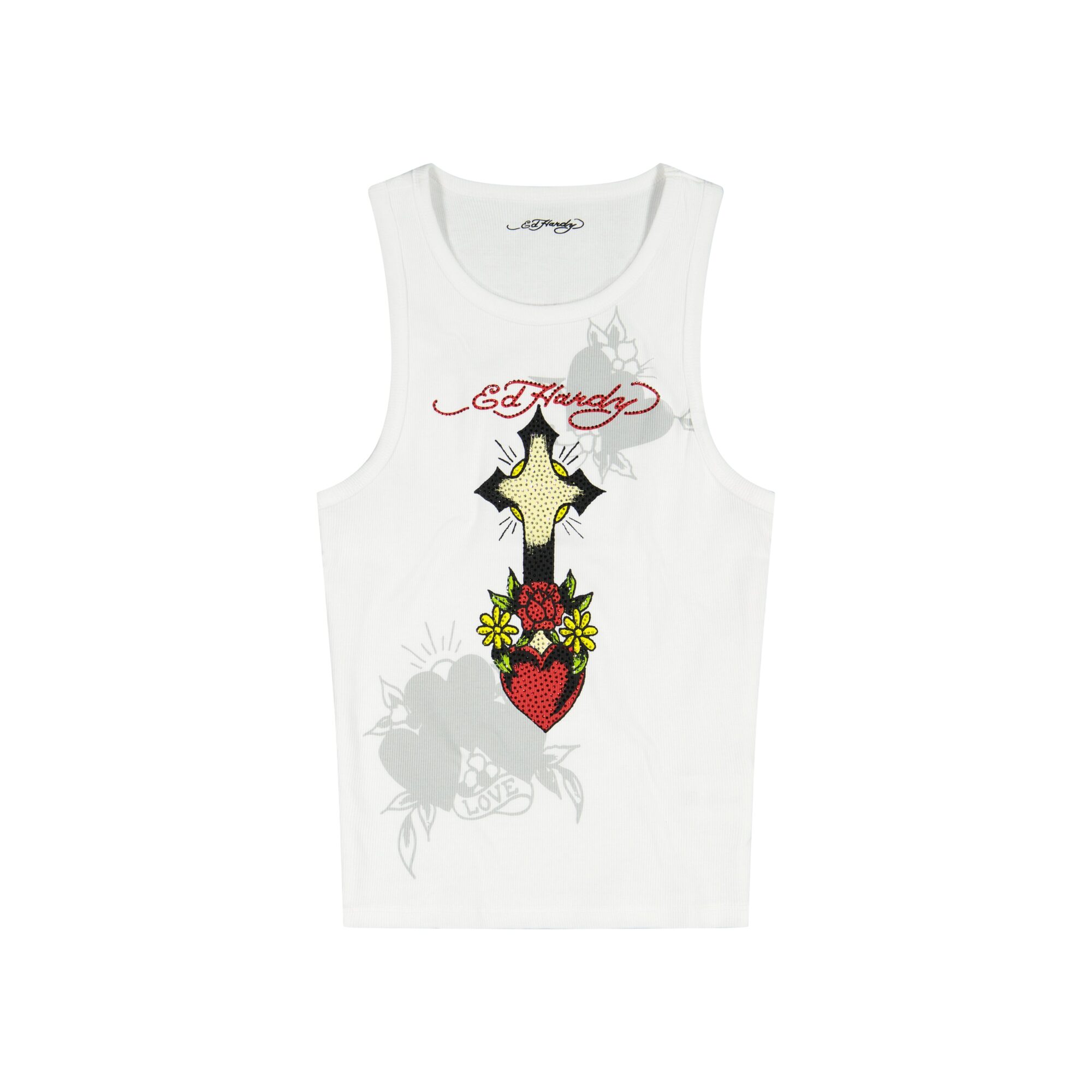 CROSS HEART RHINESTONE TANK TOP