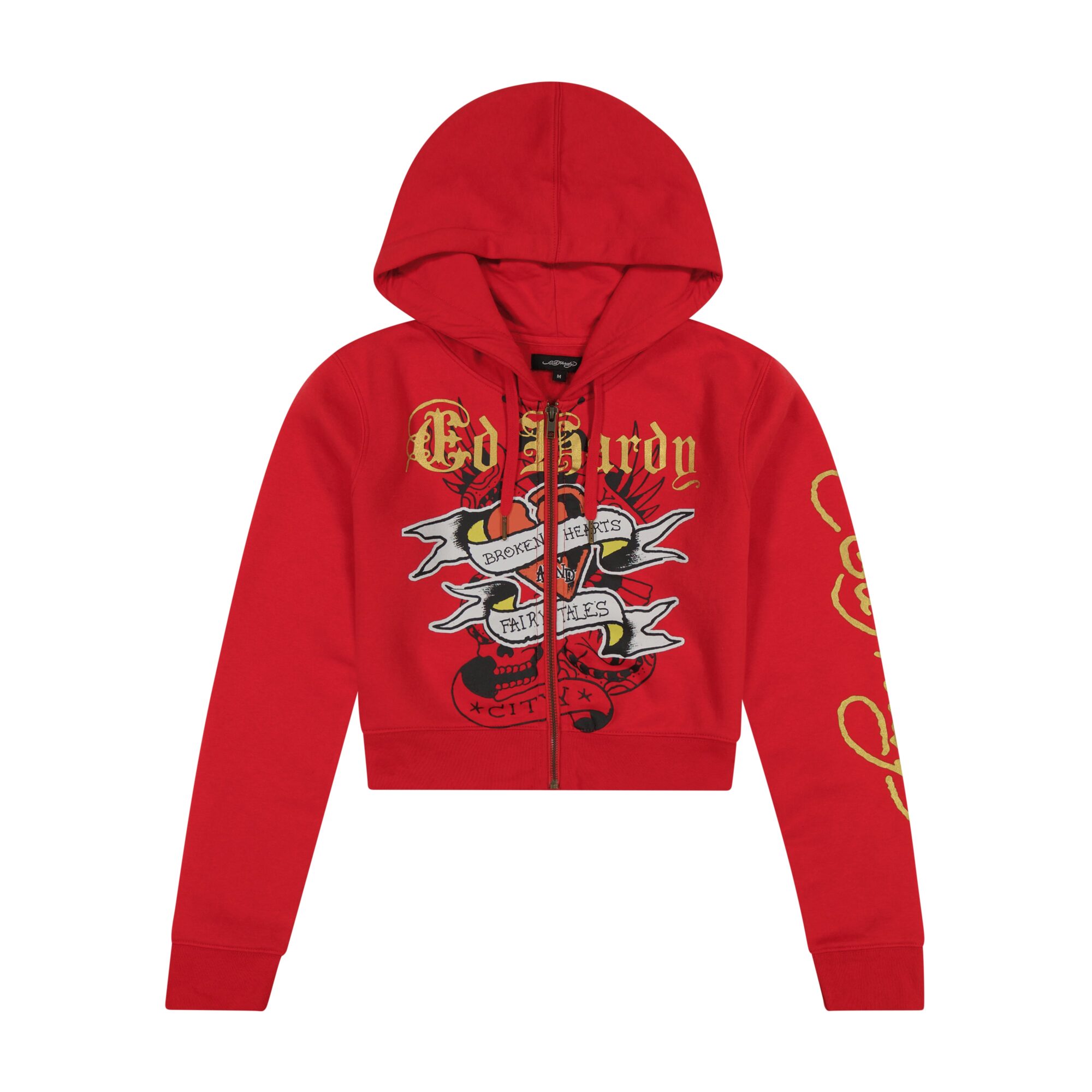 BROKEN HEARTS CHERRY ZIP FRONT CROPPED HOODIE