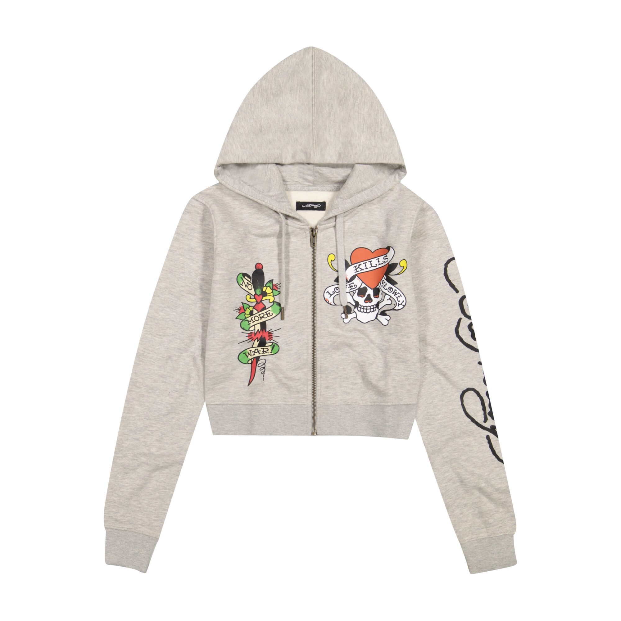LKS SKULL ZIP FRONT HOODIE - HEATHER GREY