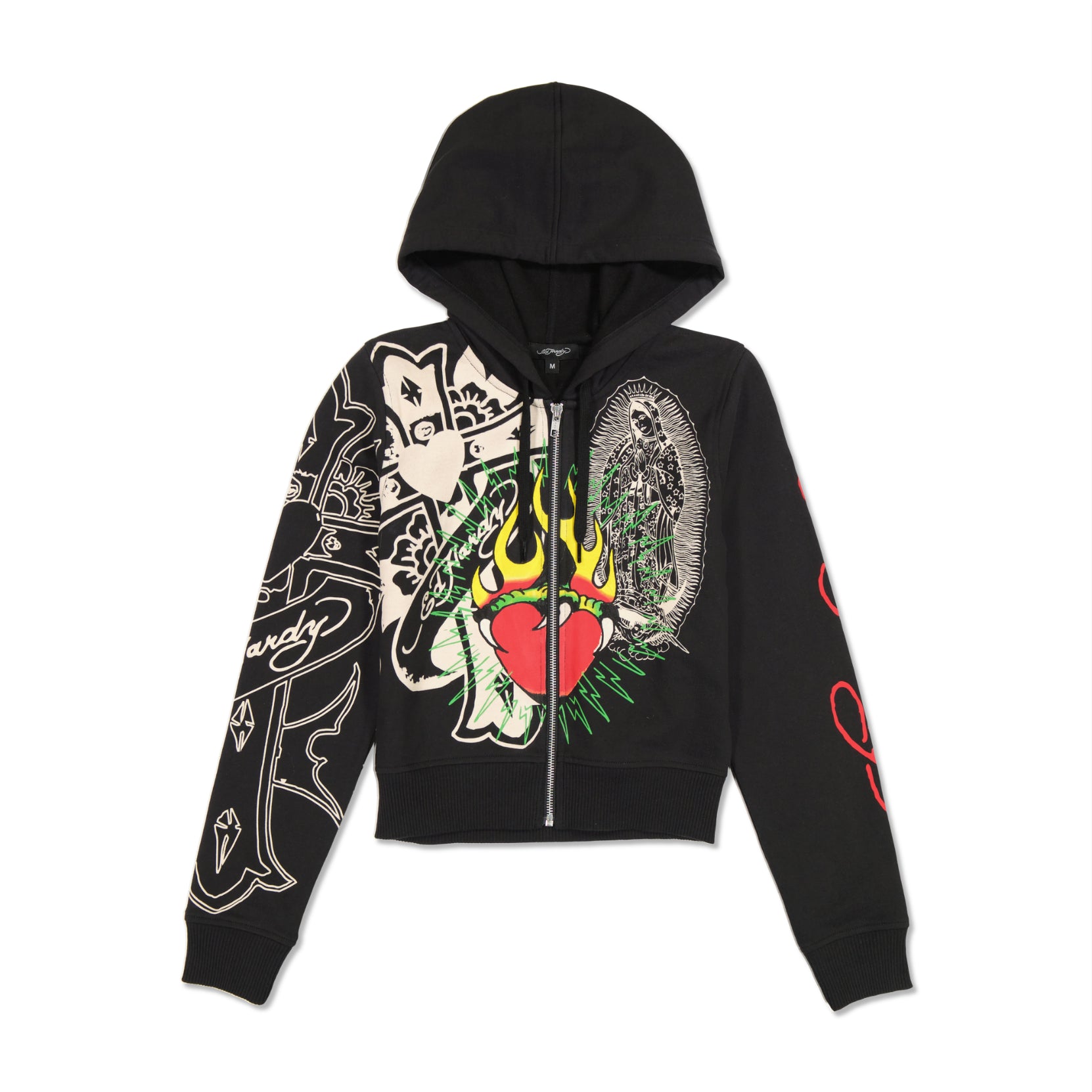 SACRED HEART CROPPED ZIP FLEECE HOODIE